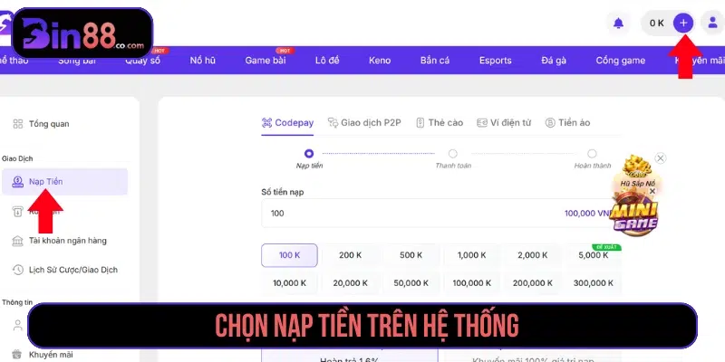 Chọn nút Nạp tiền rồi tìm phương thức thích hợp 