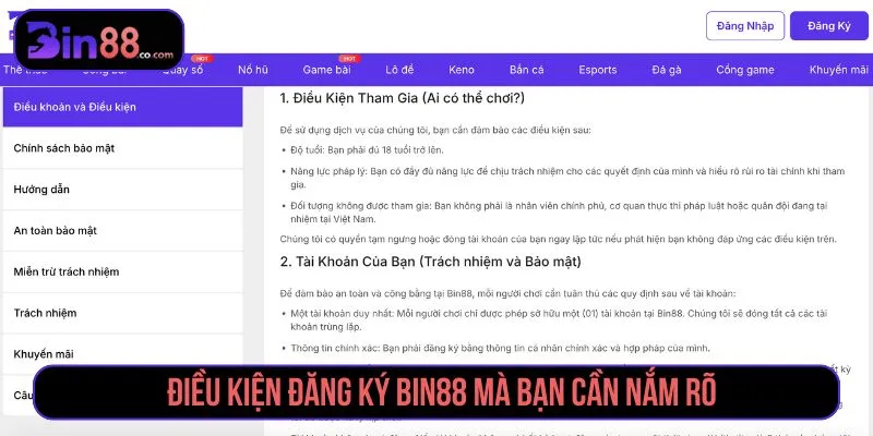 Điều kiện đăng ký Bin88 mà bạn cần nắm rõ