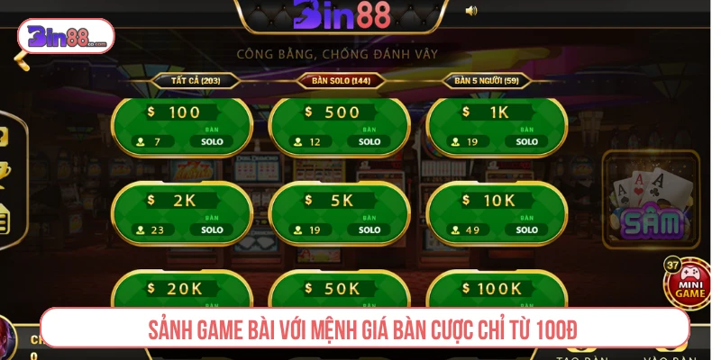Bin88 – Trang Chủ Game Đổi Thưởng Thượng Lưu #1 Châu Á Sảnh game bài với mệnh giá bàn cược chỉ từ 100đ